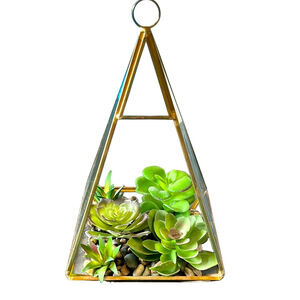 Gold Geometric Terrarium Faux Succulents